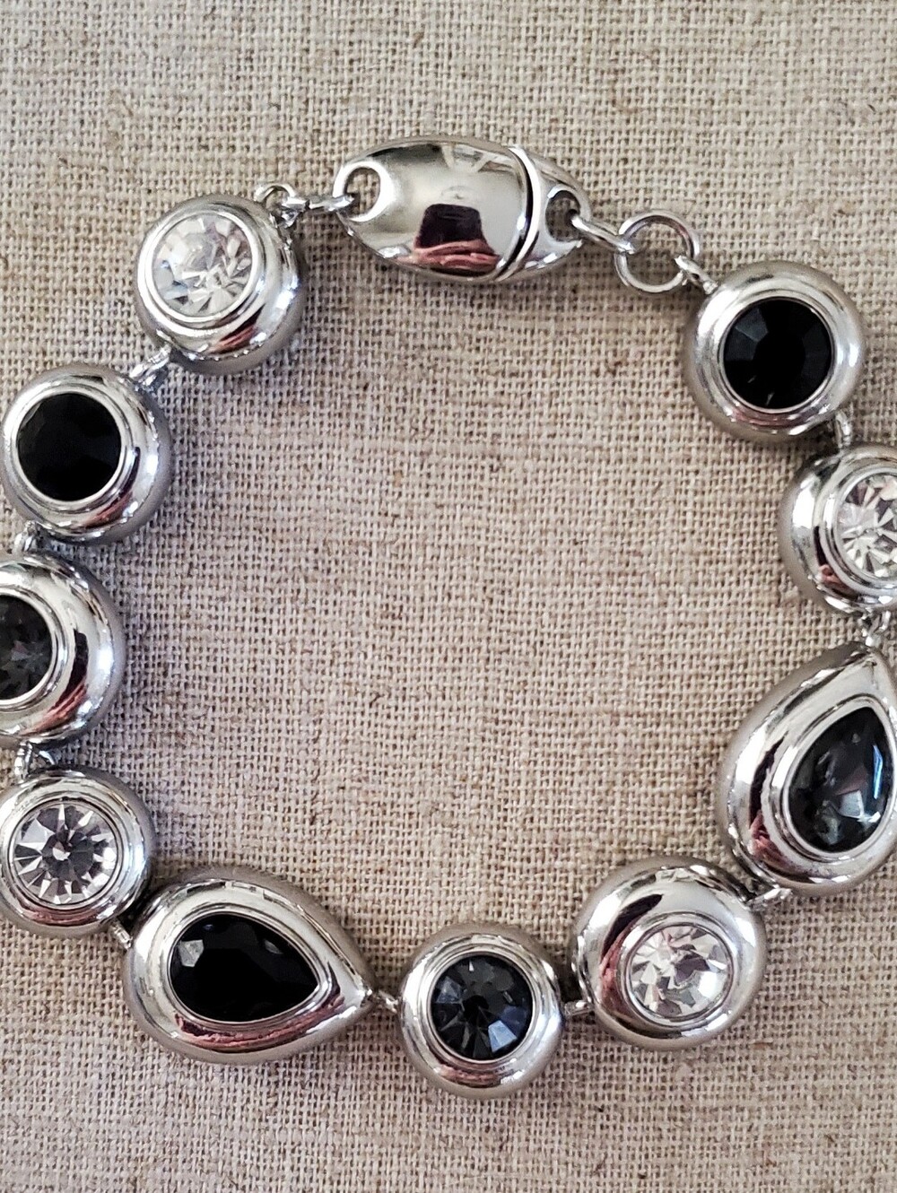 White House Black Market Silver Crystal & Jet Black Gem Magnetic Clasp Bracelet